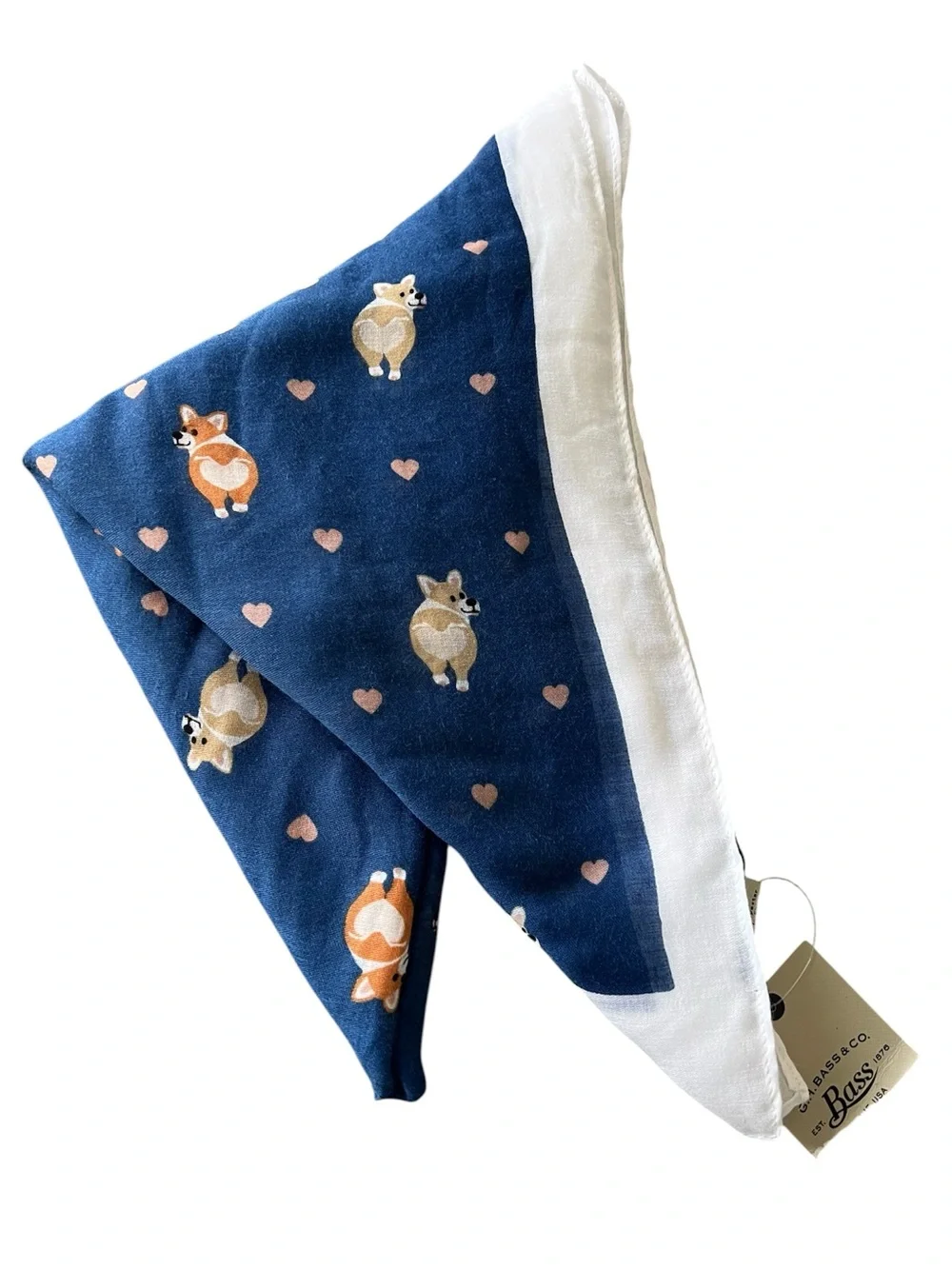 G.H. Bass & Co. Navy Scarf Wrap Shawl with Pink Hearts & Corgi Dog Print